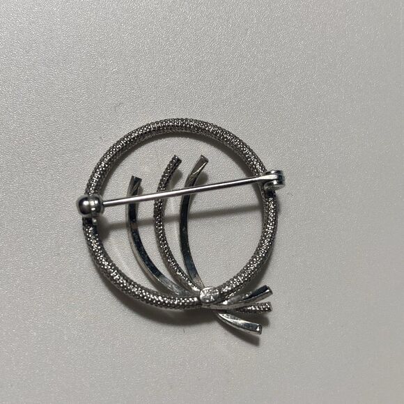 Vintage Sterling Silver 925 Modernist Round Textured Brooch Minimalist MCM - Picture 5 of 11